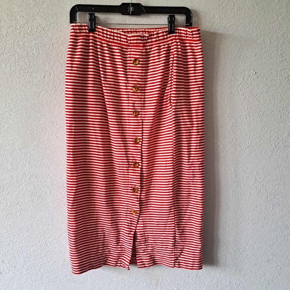 Talbots Red and White Striped Midi Skirt